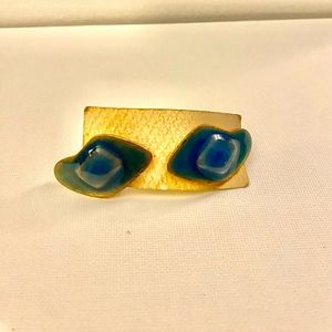 Blue/Green Vintage Handmade K. Dennings Screw-On Earrings